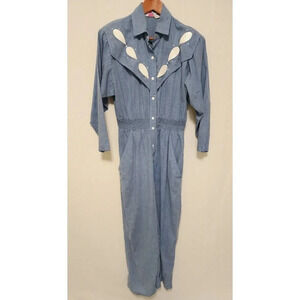70s 80s Evelyn Pearson Women Vintage Jumpsuit Chambray Denim Style Neiman Marcus